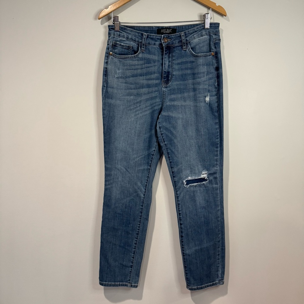 Judy Blue Boyfriend Fit High Waisted Distressed Jeans Stretch Comfort Size 9/29